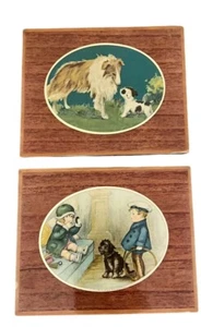 Vintage Mini Wood Wall Decor Art Plaque Children Puppy Dog Set Of 2 - Picture 1 of 6