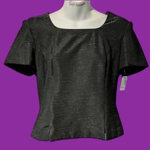 Blusa de noche DONNA RICCO vintage años 90 nueva con etiquetas precio de venta sugerido por el fabricante 150 USD negra metálica brillante 1B - Imagen 1 de 8