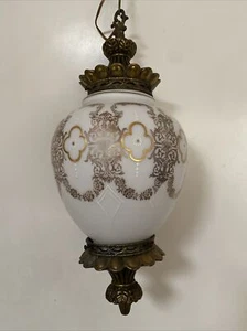 VINTAGE MITTE DES JAHRHUNDERTS GLASKUGEL HÄNGENDE SWAGLAMPE HANDBEMALT - Bild 1 von 7