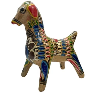Vintage 1970s Mexican Pottery Folk Art Hand Painted Clay Dog "Piggy" Coin Bank - Picture 1 of 14