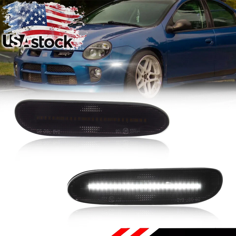 2X Smoke Lens White LED Front Corner Side Marker Lights For 2000-2005 Dodge Neon - Image 1 of 4