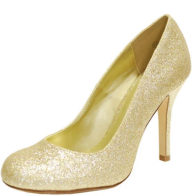 Nuevos zapatos para mujer formales de noche zapatos de tacón de aguja graduación boda fiesta dorado brillo Foto 1 de 4