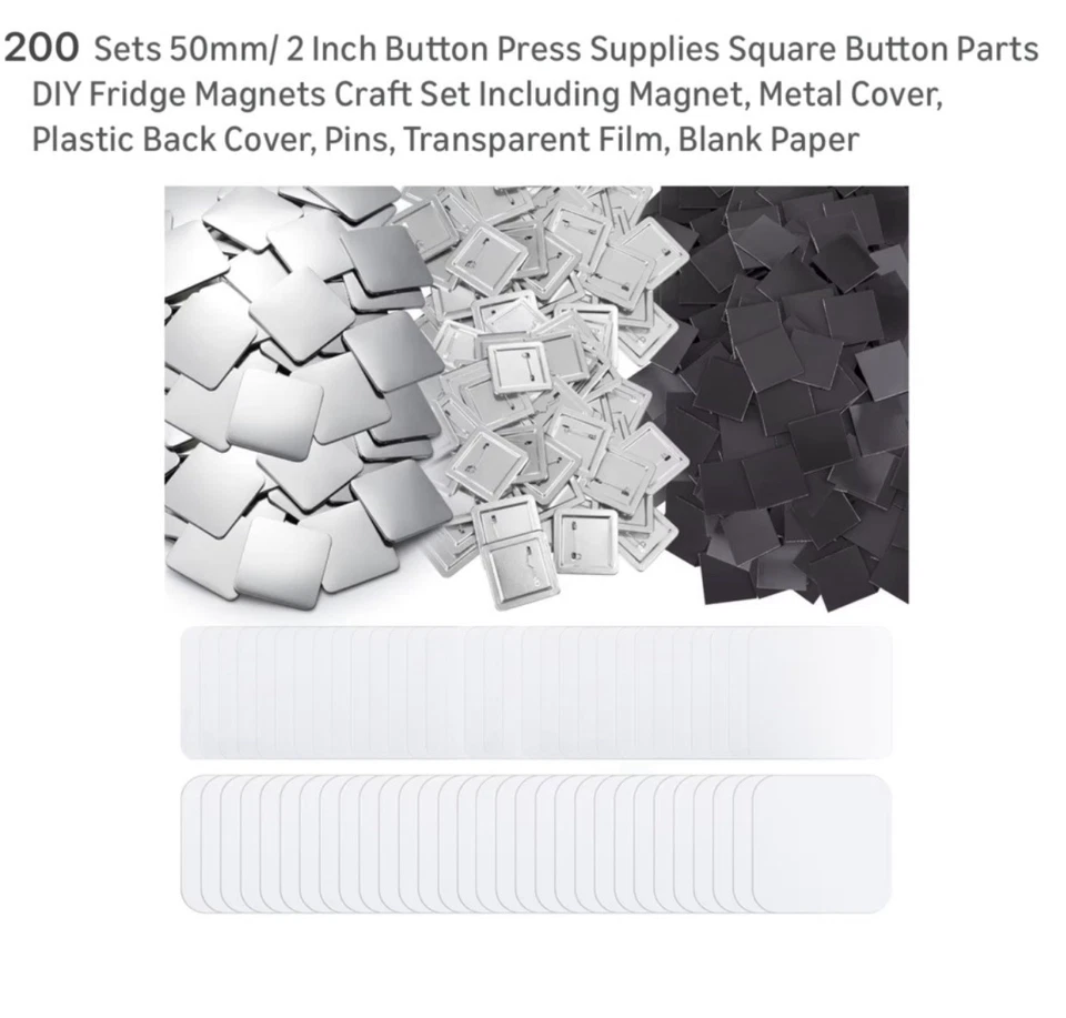 200 Sets 50mm/ 2 Inch Button Press Supplies Square Button Parts DIY Fridge - Image 1 of 4