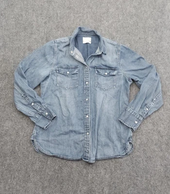 Camisa de mezclilla para mujer J Crew 10 azul ajustada cambray ligera perla a presión occidental Foto 1 de 4