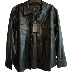 RAILS Large Women August Black Faux Leather Shirt Jacket Shacket - Picture 1 of 8
