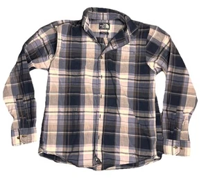 The North Face Button Up Flannel Long Sleeve Shirt Blue And Gray Boys Size M - Picture 1 of 8