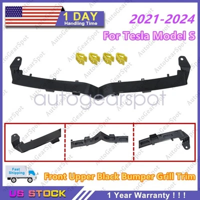 Para Tesla Modelo S 2021 2022 2023 2024 Frontal Superior Negro Parachoques Parrilla Borde NUEVO Foto 1 de 4
