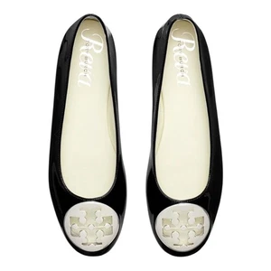 Zapatos planos de ballet Tory Burch Reva charol negro talla 7M logotipo moneda - Imagen 1 de 11