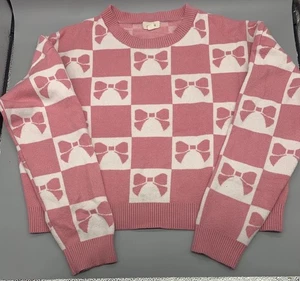 Debut Women's Long Sleeve Cropped sweater PINK bows Large - Picture 1 of 7