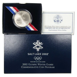 Salt Lake City Olympic Games Commemorative 2002 P BU Silver $1 OGP COA - Picture 1 of 4
