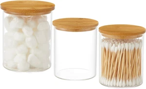 Set 3 frascos vidrio 20 y 11 oz para cotonetes algodon sales bano organizador - Imagen 1 de 12