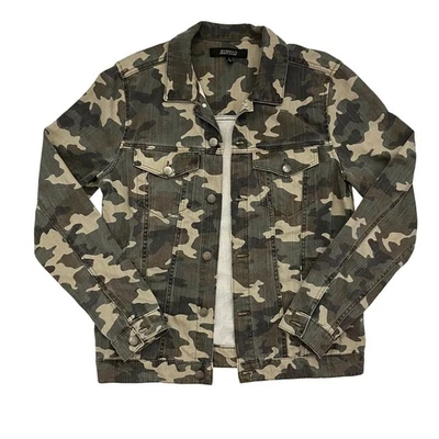 Elwood Denim Jacket Mens Small Camo Trucker Y2K Pockets Cotton - Image 1 of 4