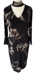 Joseph Ribkoff Kleid Größe 40 Schwarz Beige Elastisch Blumen Muster Elegant - Bild 1 von 5