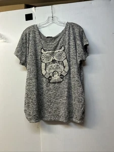 Free Kisses camicia donna grigio gufo stampa uncinetto manica corta taglia 3XL - Foto 1 di 4