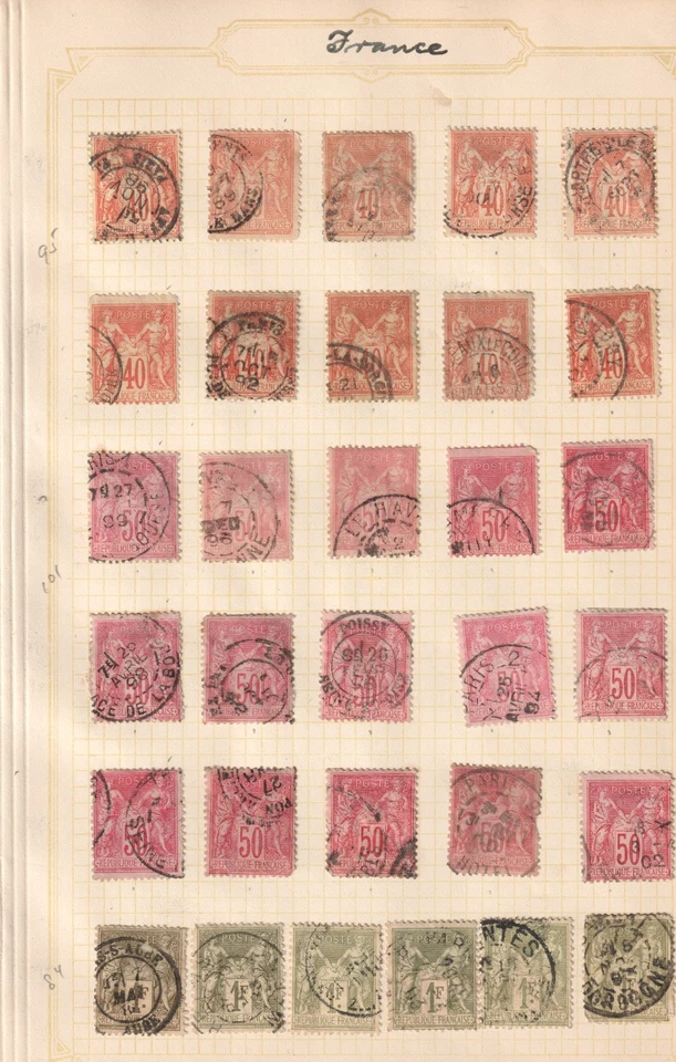 Page of Classic France Stamps 1870-1890 - Peace and Commerce Series - Image 1 of 1