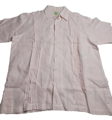 Dos Carolinas Guayabera Men's Short Sleeve Shirt Pink Large 100% Linen - Image 1 of 4