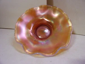 Dugan, Peach Opalescent, Daisy Dear, 8 1/2", 10 Ruffled Carnival Glass Bowl - Picture 1 of 6