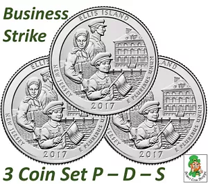 2017 P D S Ellis Island ATB Quarter 25C BU Business Strike Set of 3 Ships Free! - Picture 1 of 5