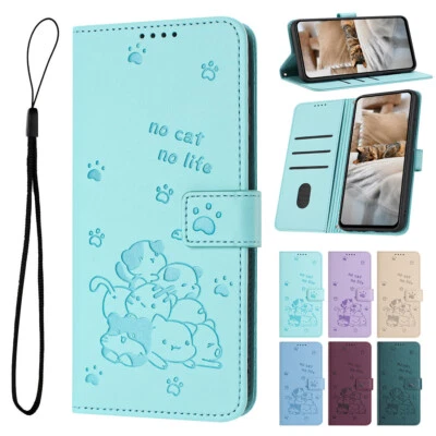 Cute Cat Embossed Flip Leather Wallet Case For Samsung S7 Edge S8 S9 S10 S10E + - Image 1 of 4