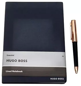 HUGO BOSS Vegan Notizbuch A5 Navy 192 Seiten 148 x 210 mm linierte Seiten mit Stift - Bild 1 von 9