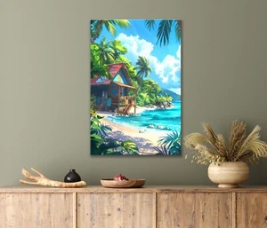 Summer House On the Beach and Palm Trees 40x60cm Canvas or Metal Print Wall Art - Bild 1 von 4