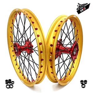 KKE 21/19'' MX Cast Wheels Fit HONDA CRF250R 450R CR125R/250R Gold Rims Red Hubs - Bild 1 von 14