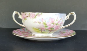 Royal Albert Blossom Time Cream soup bowl (2 handles) w saucer bone china englan - Picture 1 of 4