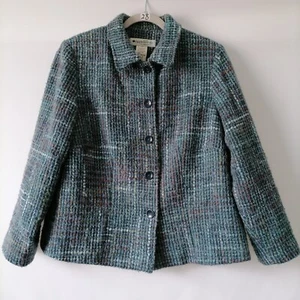 Appleseed's Womens Teal Single breasted Woolen Blend Blazer Jacket Size 14P - Picture 1 of 6
