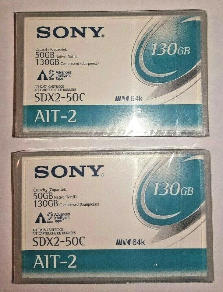 Lote de 2 cartuchos de datos sellados SONY SDX2-50C 8mm AIT-2 50GB, 130GB comprimidos Foto 1 de 1