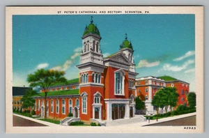 Postal Catedral y Rectoría de San Pedro Scranton PA Metrocraft de lino sin publicar - Imagen 1 de 2