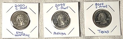 3 Proof US State Quarters - S New Hampshire S Texas & S Michigan - Free Shipping - Image 1 of 2