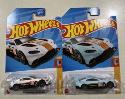 NEW 2023 Hot Wheels L CASE Aston Martin Vantage GTE Gulf Blue & WHITE  LOT 2 - Image 1 of 2