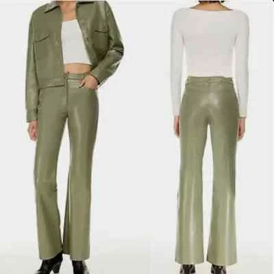 Aritzia Pants Womens Wilfred Roma High Waist Flare Leg Vegan Leather Green - Image 1 of 4