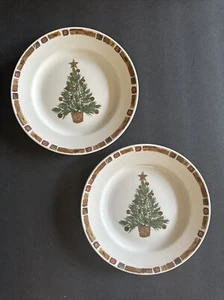 Pier 1 Natural Christmas Salad Plates 8"  EUC Set of 2 England, Rustic, Tree, - Picture 1 of 8