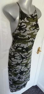 Atmosphere Size 14 Grey Khaki Green Camo Camouflage Stretchy Midi Dress Bodycon - Picture 1 of 10