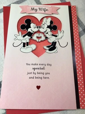 WIFE I Love You Hallmark Happy Valentine’s Day Card Mickey & Minnie Mouse Love - Image 1 of 4