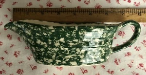 Vintage Roseville, Ohio Henn Pottery Small Green Spongeware Gravy Boat - Picture 1 of 5