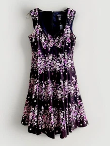 NWT White House Black Market Black Purple Floral Print Dress Size 2 - Picture 1 of 5