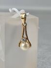 Vintage 9Ct Gold Cultured Pearl And Brilliant Cut Simulated Diamond Pendant  Supe