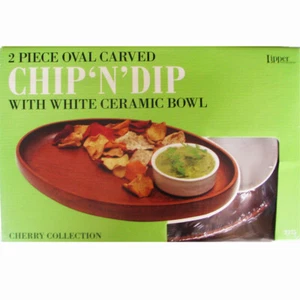 Nuevo en caja Lipper Chip n Dip con cuenco de cerámica blanco base de madera de cerezo 14,5"Lx9,5"Wx2"T - Imagen 1 de 4