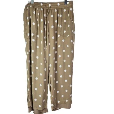 Pantalones para mujer Elie Tahari blanco tostado lunares con cordón cintura talla L Foto 1 de 4