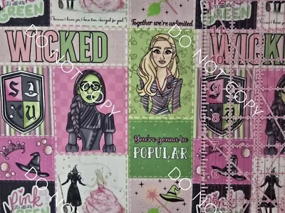 Custom 100% Cotton Woven Fabric Wicked Movie Collage By The 1/4 Yard 9x56 - Image 1 of 2