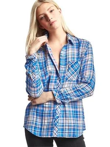 Camisa a cuadros de doble capa GAP para mujer, cuadros azules, mezcla de algodón, talla L nueva con etiquetas - Imagen 1 de 9