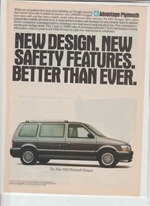 Anuncio original de la revista Plymouth Voyager 1991 "Nuevo diseño, nuevas características de seguridad..." - Imagen 1 de 1
