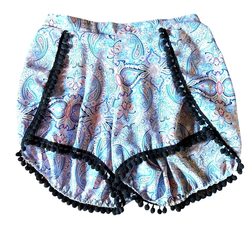 Orange Creek 女式佩斯利印花绒球下摆短裤中号 — 第 1/4 张图片