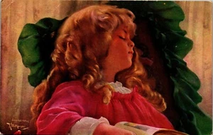 Schlafendes Mädchen Künstler signiert Karl Witkowski 1902 Vintage Postkarte DD1 - Bild 1 von 2