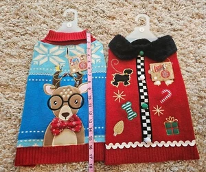 Two Holiday Tails Oh Deer Dog Sweaters Christmas Size LARGE NWT - Picture 1 of 5