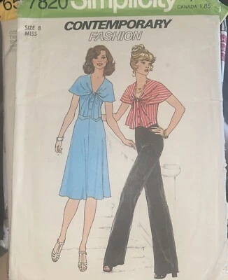 Simplicity 7820 Misses Top Skirt Pant Capelet sz 8 Cut Complete Vtg 70s - Image 1 of 2