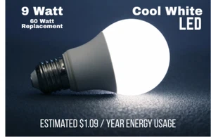 9 Watt komp bis 60 Watt A19 kaltweiß Glühbirnen LED 4000K - Bild 1 von 6