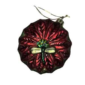 Vintage Glass Poinsettia Figural Christmas Ornament - Picture 1 of 4